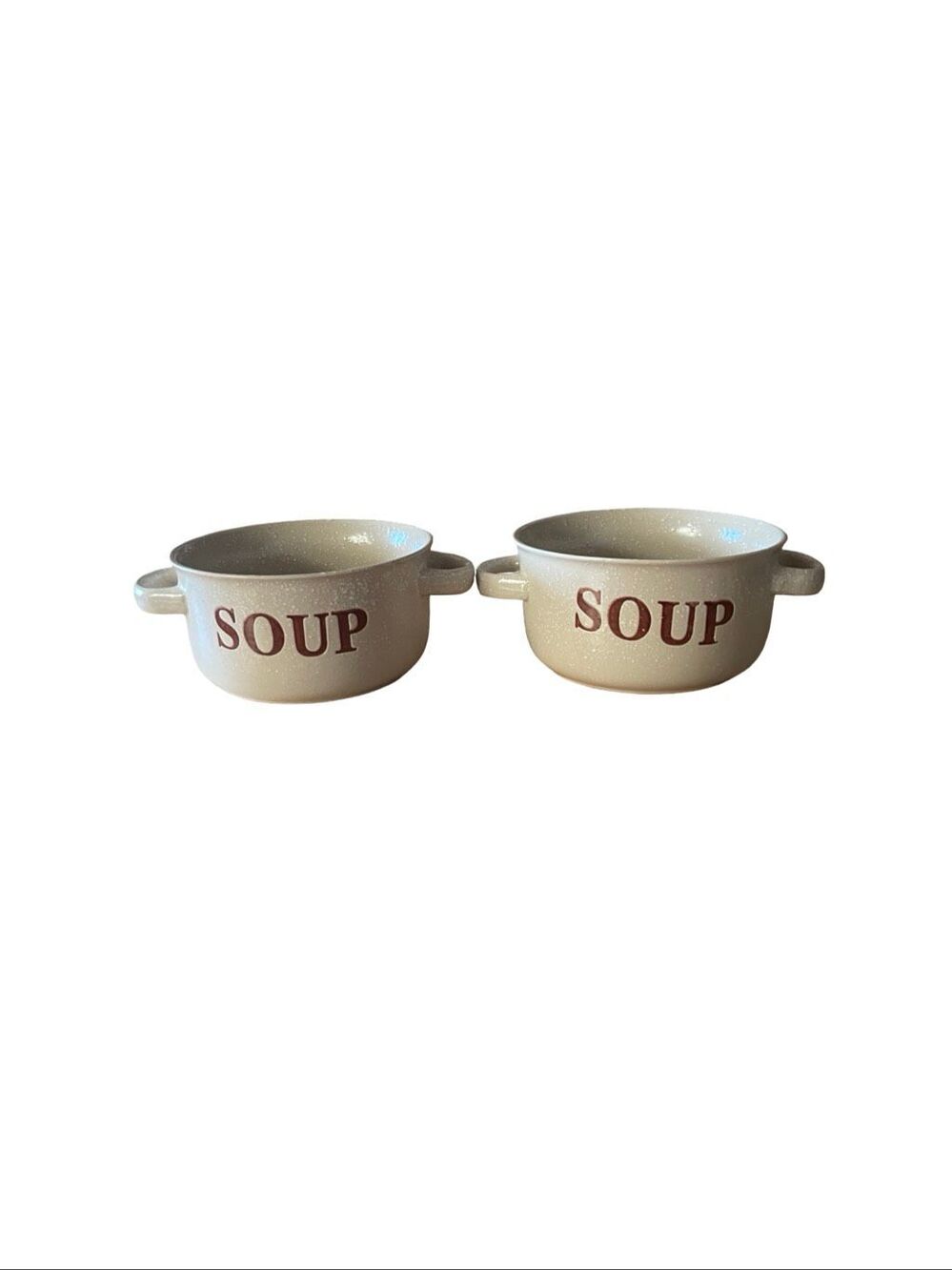Mulberry Home Collection Cream Double Handles Speckled Crock Soup Bowls Set of 2